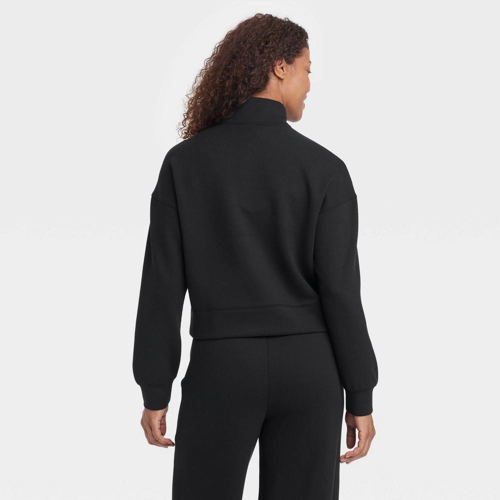 Womens Airy Sleek Ribbed 1/2 Zip Pullover Sweatshirt - All In Motion Black XS: Relaxed Fit, Kangaroo Pocket Product Image