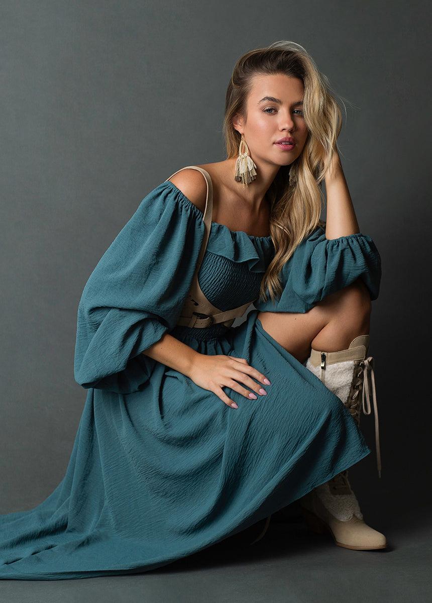Odette Dress in Dusty Teal Female Product Image