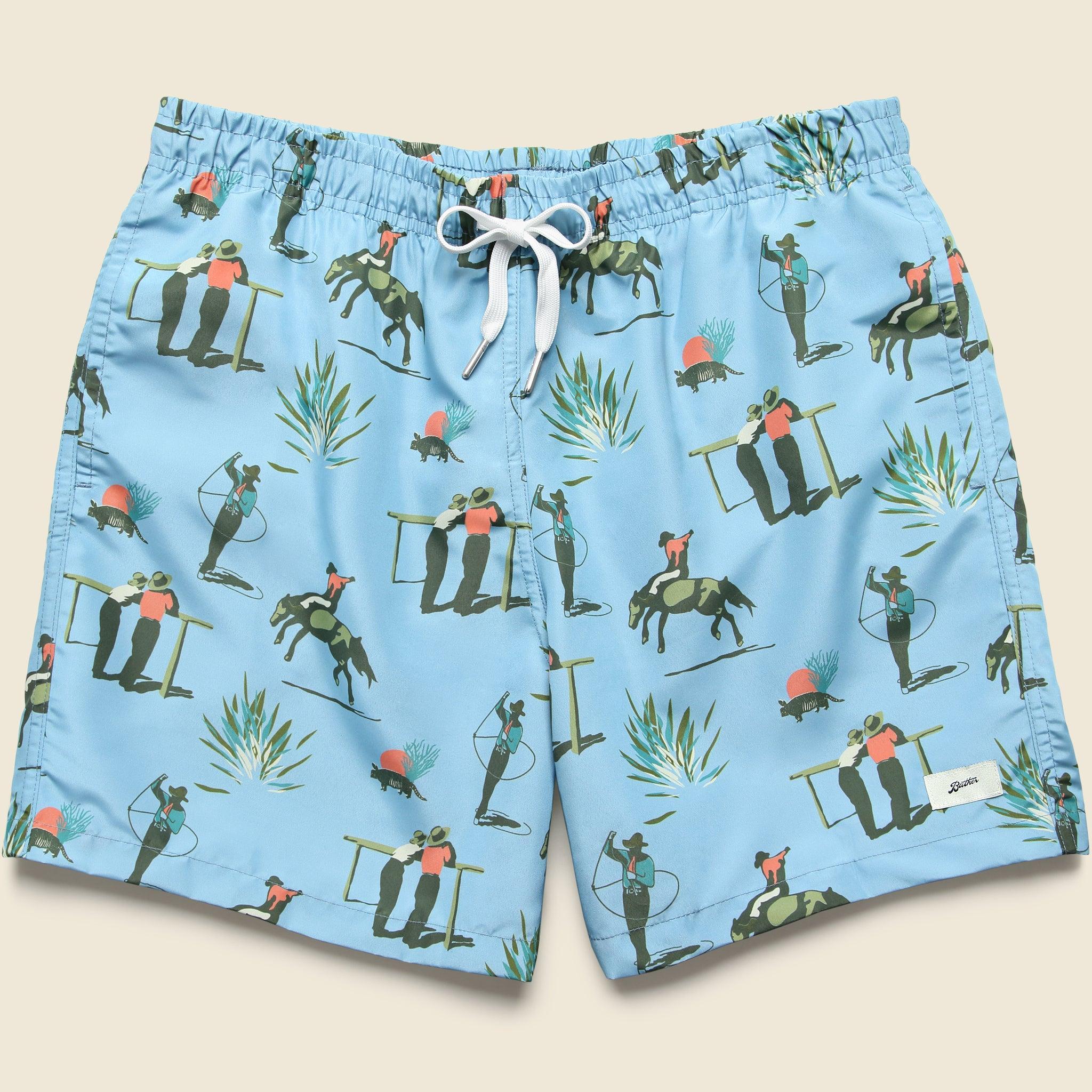5.5" Cowboy Print Swim Trunks - Light Blue Product Image