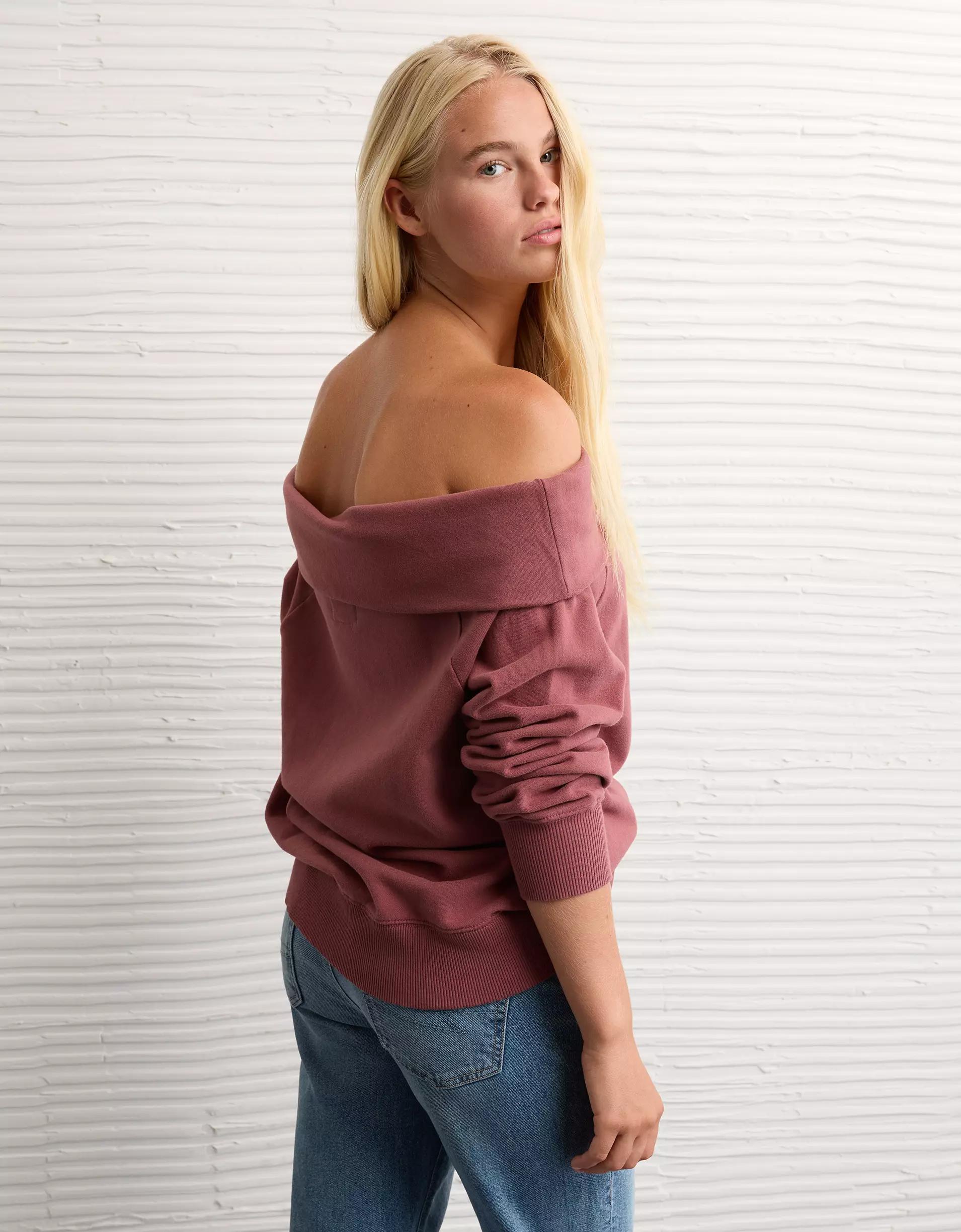 AE Foldover Off-The-Shoulder Sweatshirt Product Image
