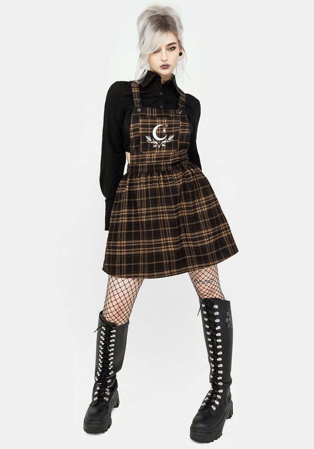 Artume Embroidered Check Mini Pinafore Dress Product Image