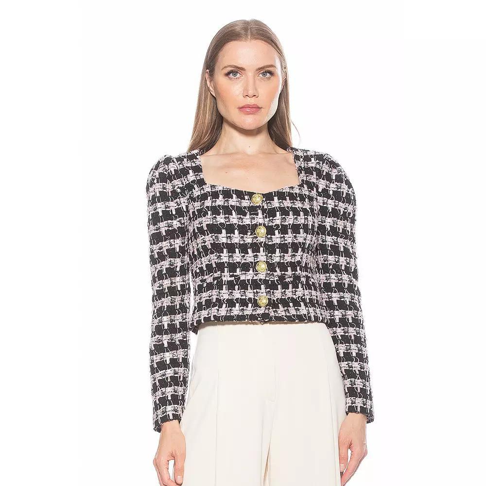 Women's ALEXIA ADMOR Rowan Long Puff Sleeve Sweetheart Jacket, Size: 8, Black Pink Product Image