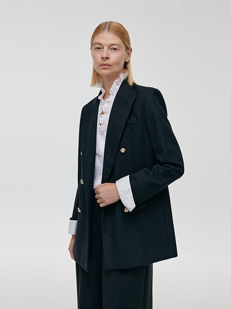 Worsted Wool Double-Breasted Women Blazer Product Image