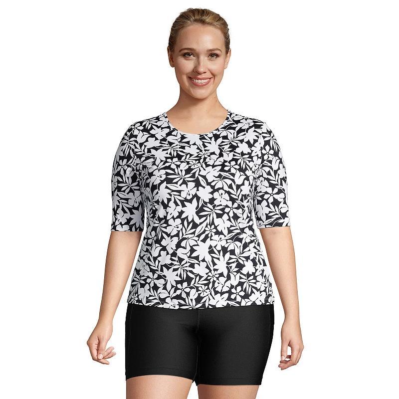 Women's Lands' End UPF 50 Elbow-Sleeve Rash Guard Swim Tee, Size: XL, Red Rose Stripe Product Image