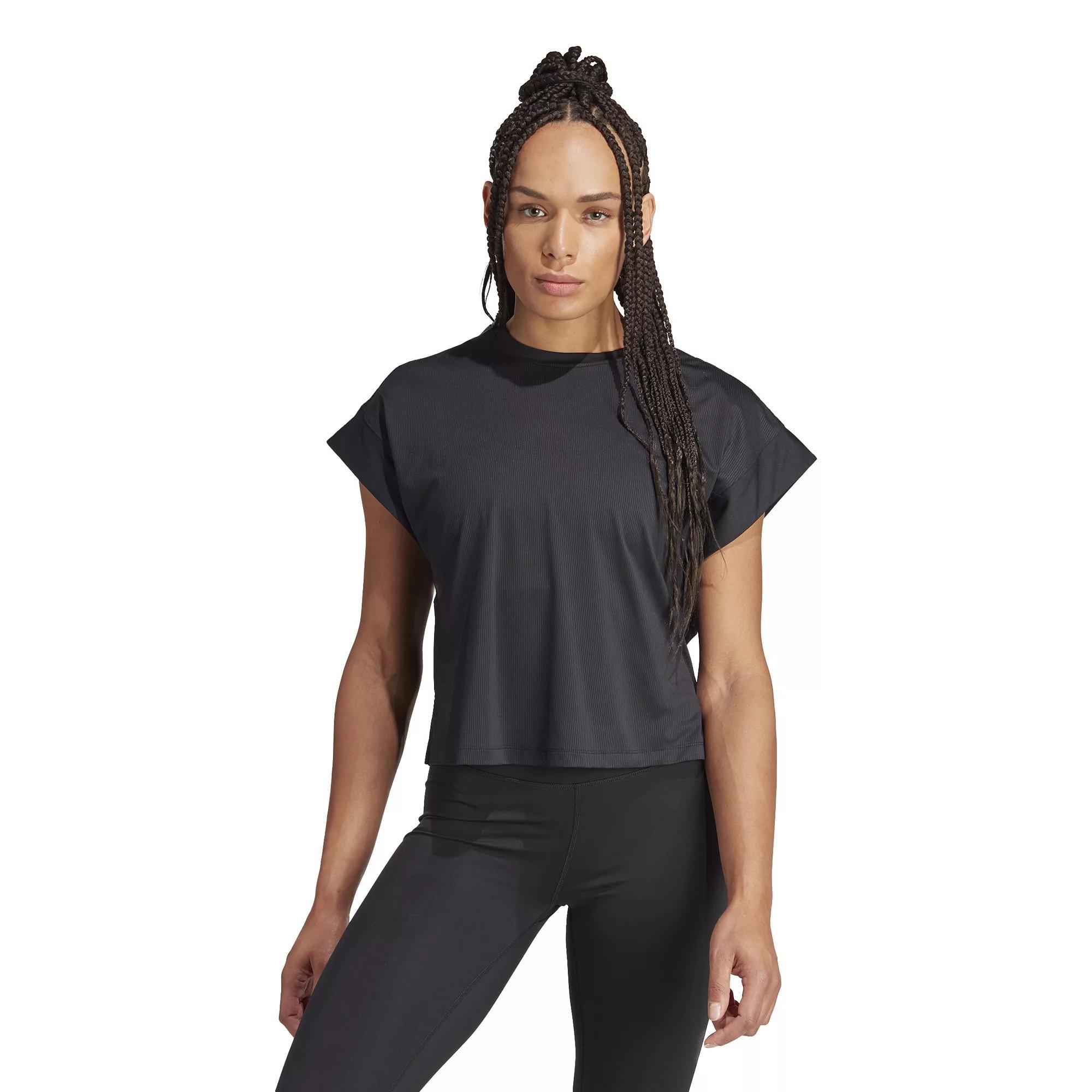 Women's adidas Cropped Studio Tee, Size: Large, Black Product Image