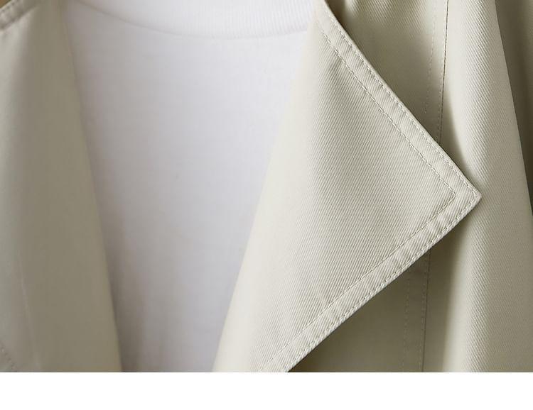 Lapel Collared Plain Double-Breasted Drawstring Waist Trench Coat Product Image