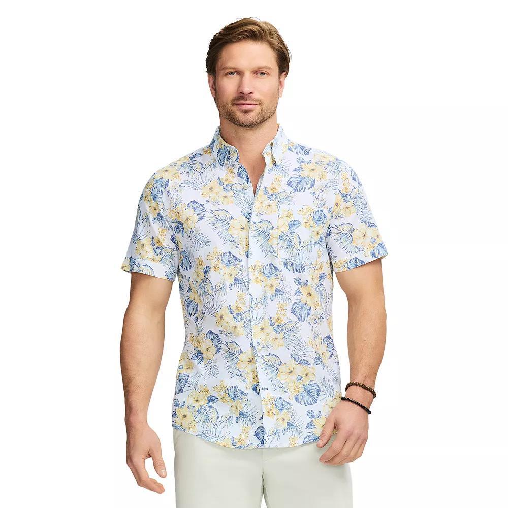 Men's IZOD Dockside Short Sleeve Chambray, Size: Small, Bright White Flowers Product Image