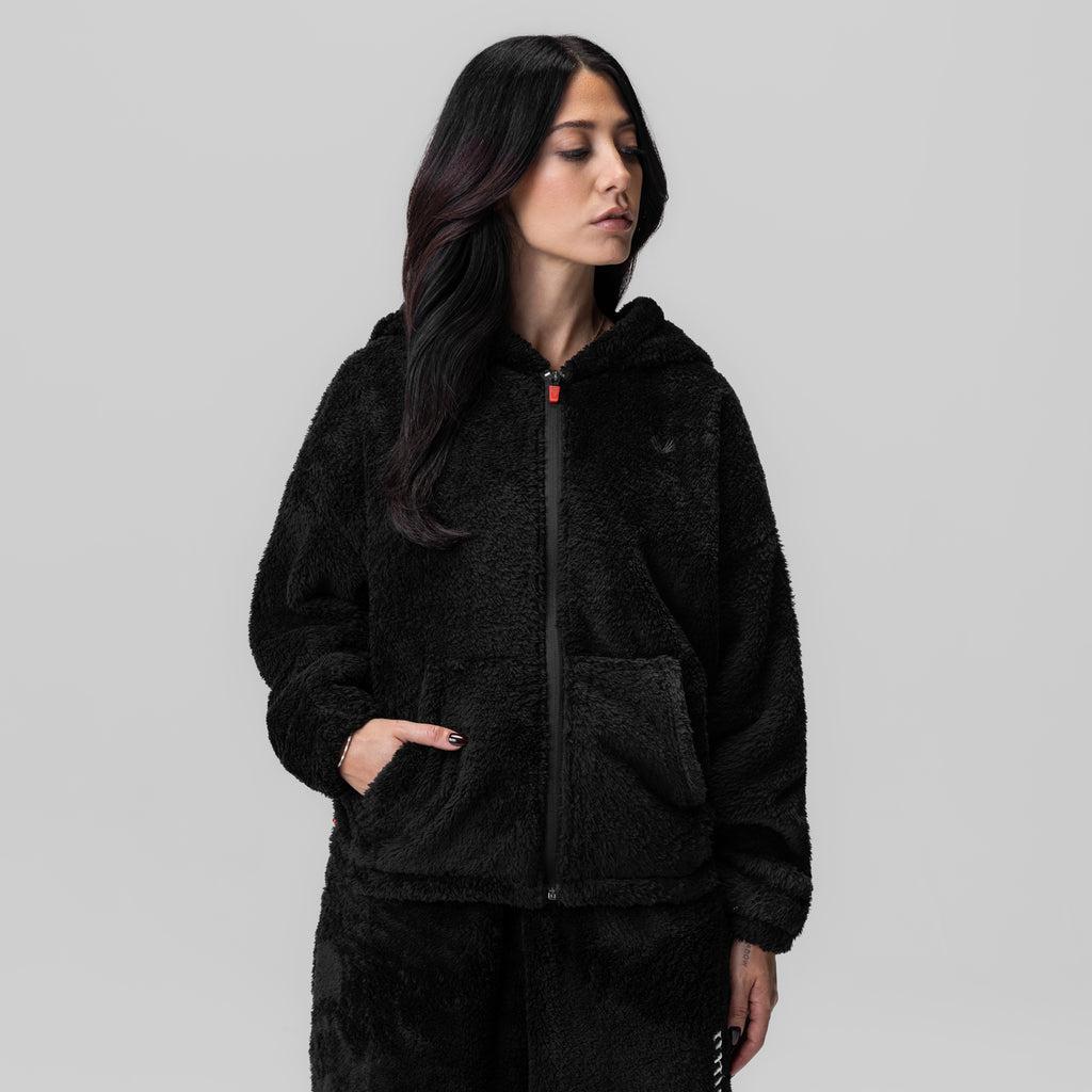 1005. Womens Sherpa Recovery Full Zip Hoodie - Black/White Product Image