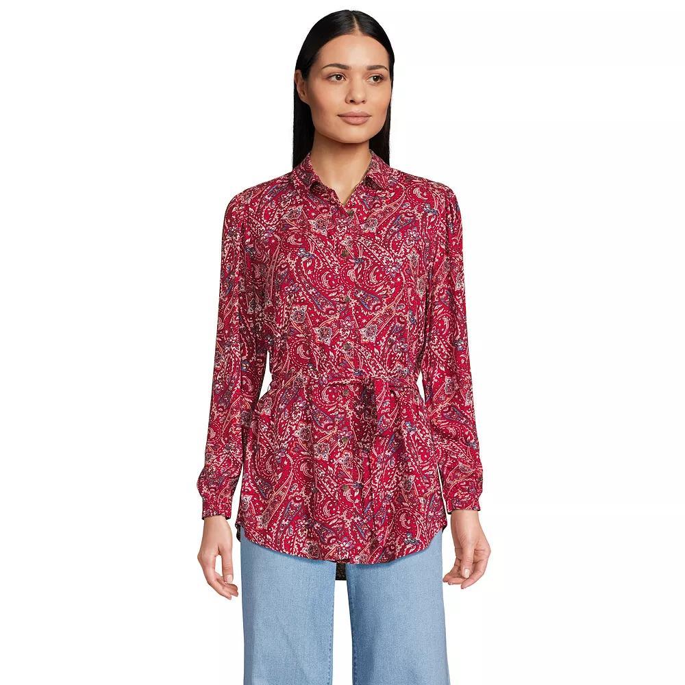 Women's Lands' End Tie Waist Shirt, Size: Medium, Tawny Brown Paisley Product Image