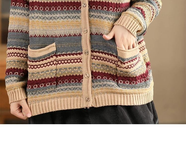 V-Neck Color Block Cardigan Product Image