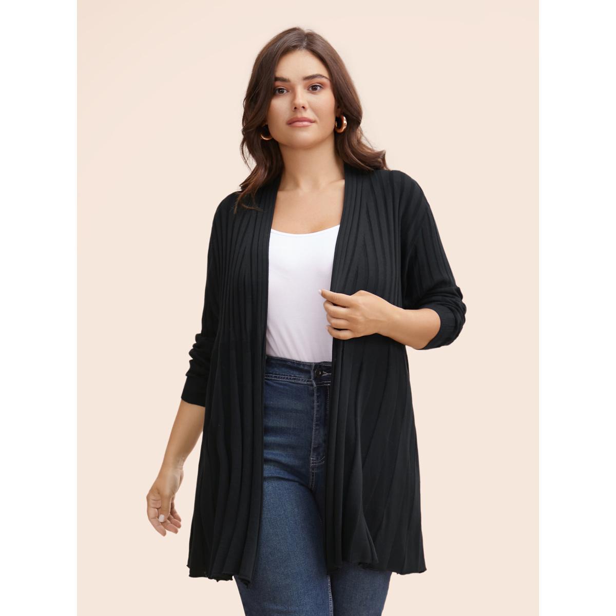 Plus Size Plain Textured Kimono Collar Cardigan Aegean Women Casual Loose Long Sleeve Everyday Cardigans BloomChic 14-16/1X Product Image