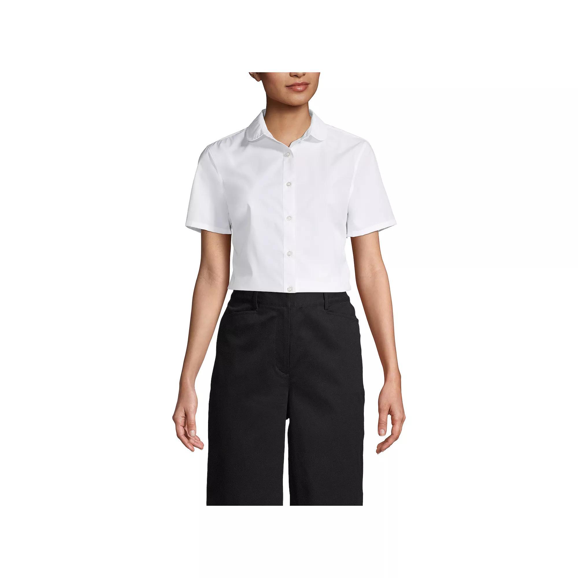Women's Lands' End School Uniform Peter Pan Collar Broadcloth Shirt, Size: 16, White Product Image