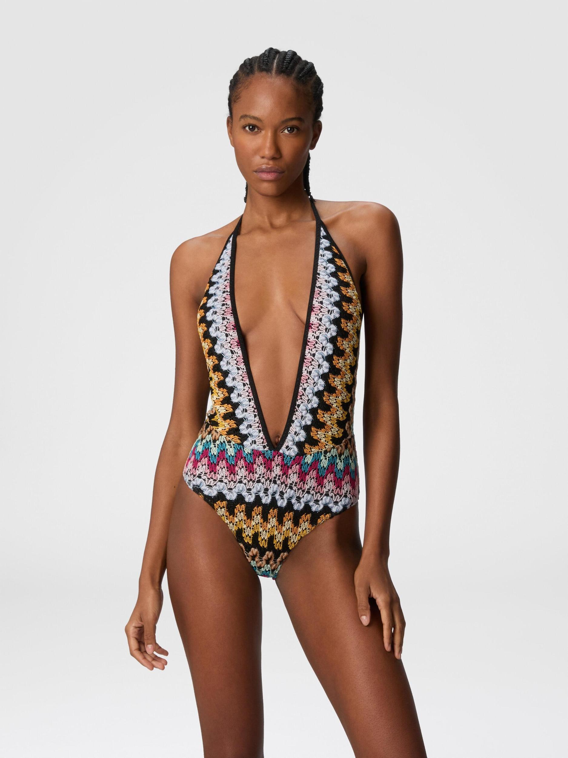 One-piece swimsuit in lamé viscose lace Product Image