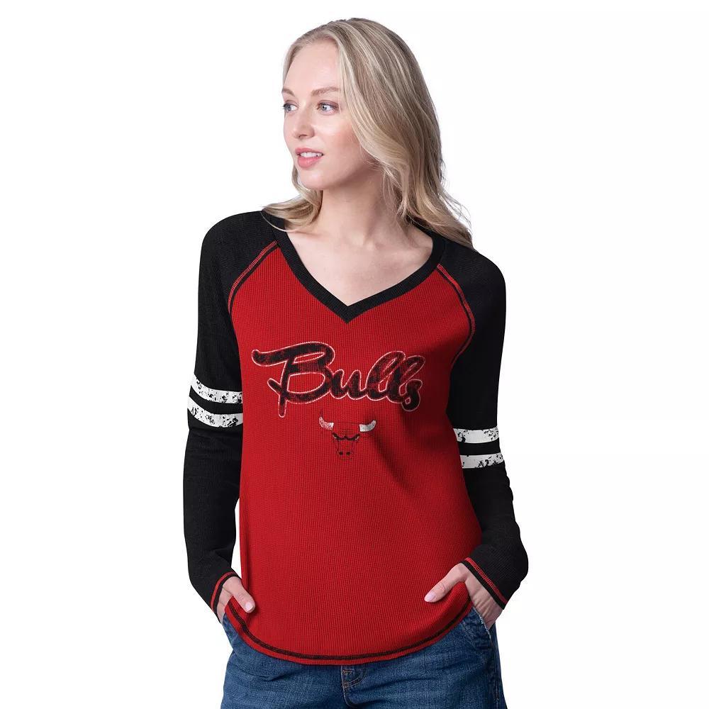 Women's G-III 4Her by Carl Banks Red/Black Chicago Bulls Winner Waffle Knit Thermal Long Sleeve Tri-Blend T-Shirt, Size: Medium Product Image