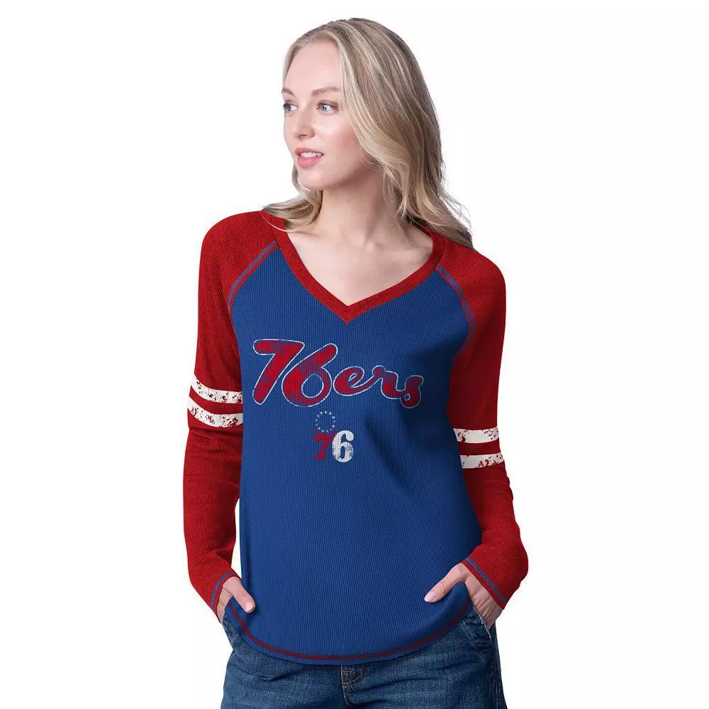 Women's G-III 4Her by Carl Banks Royal/Red Philadelphia 76ers Winner Waffle Knit Thermal Long Sleeve Tri-Blend T-Shirt, Size: Medium, 76r Blue Product Image