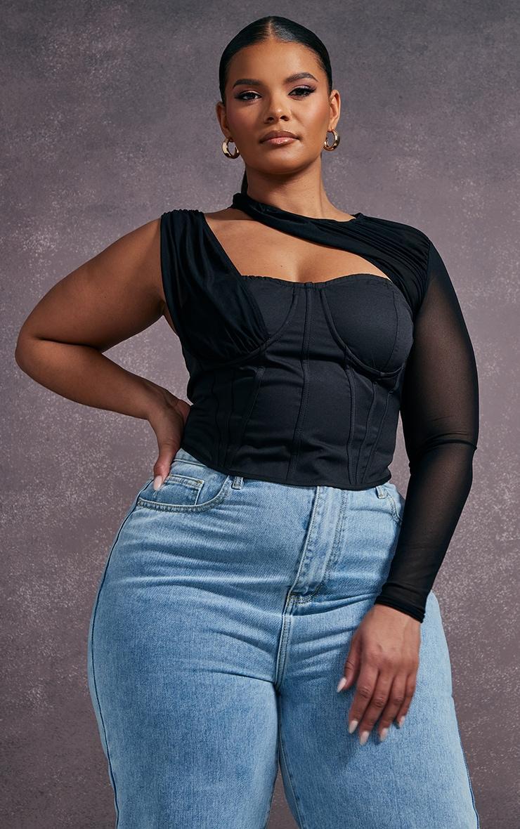 Plus Black Mesh Corset Top Product Image