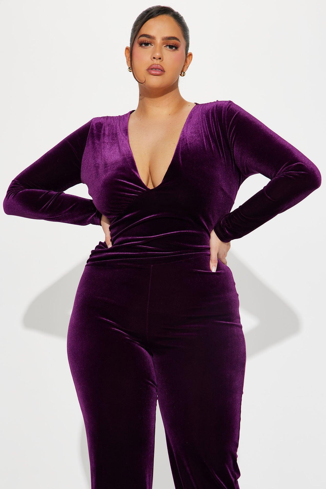 Here Is The Moment Velvet Jumpsuit  - Purple Product Image