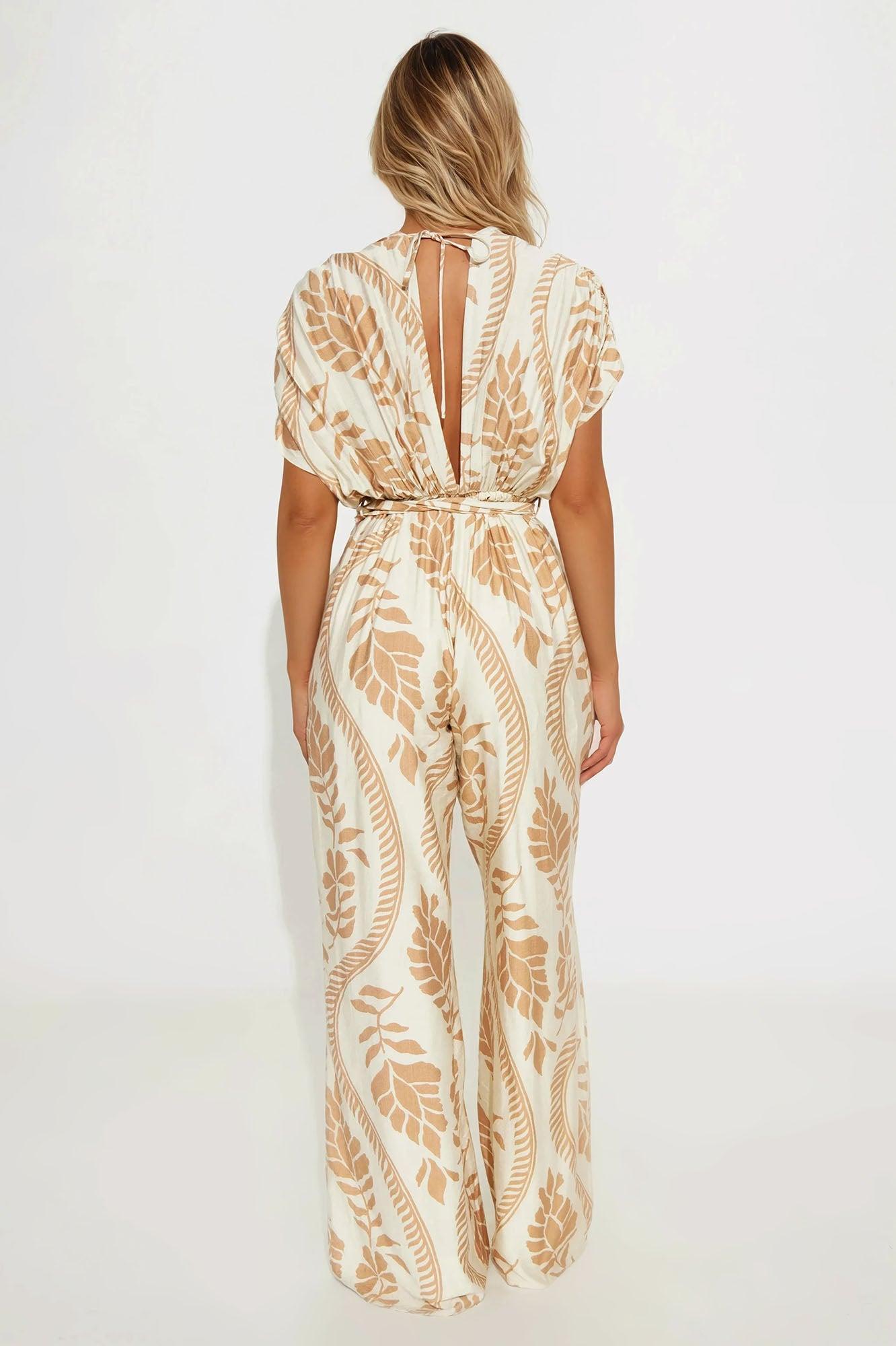 Tori Short Sleeve V-Neck Jumpsuit - Cream/combo Product Image