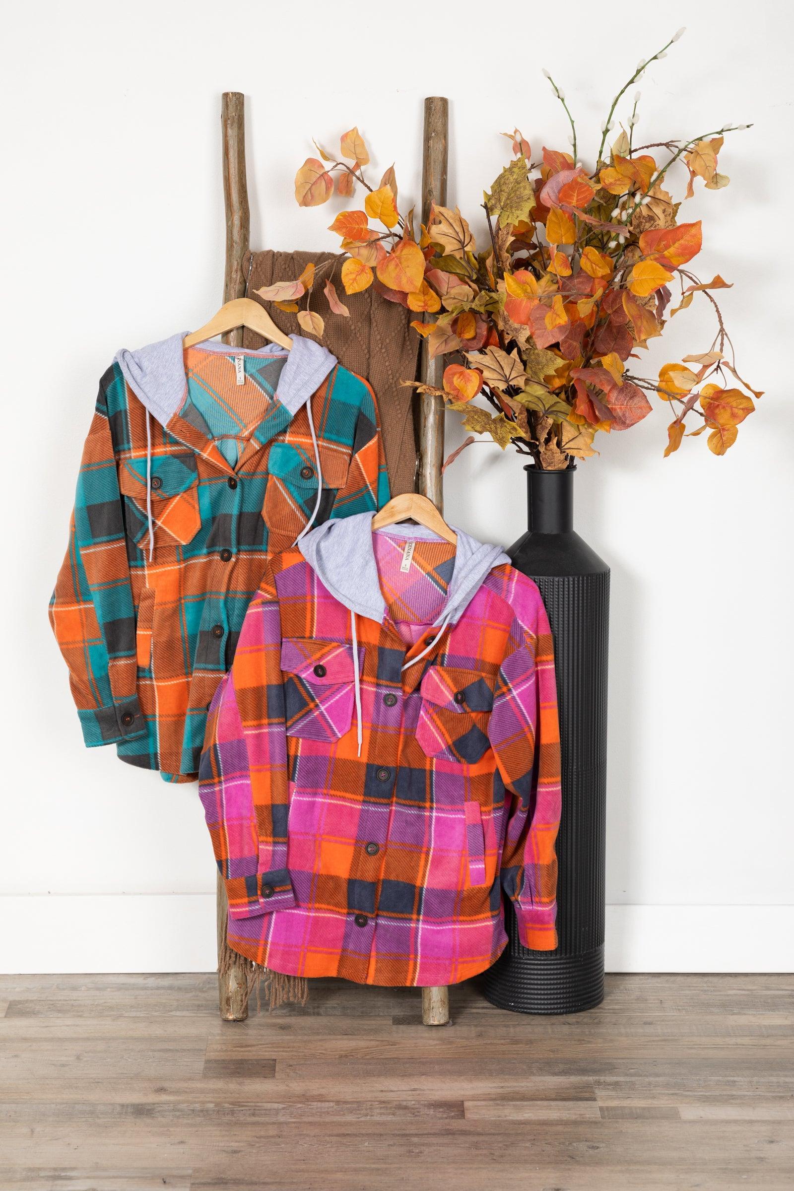 Plaid Fleece Shacket With Hood Product Image
