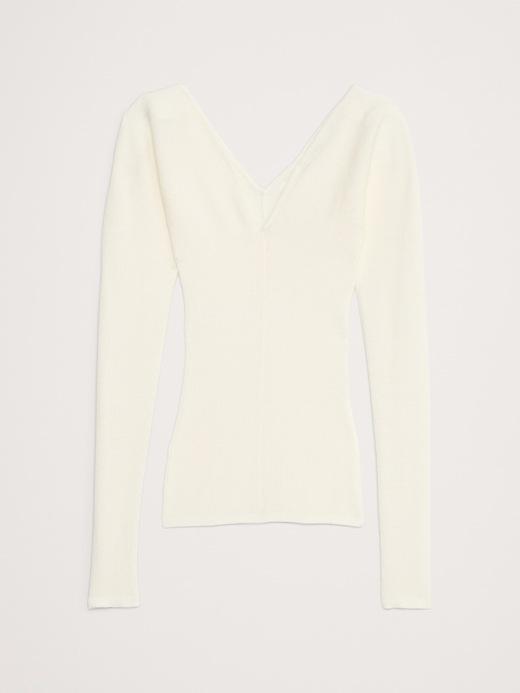 Ribbed Merino Double V-Neck Sweater Product Image