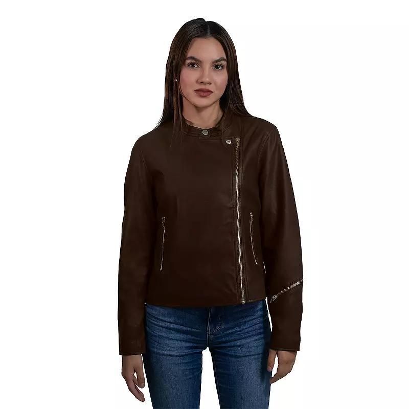 Women's Nine West Faux Leather Moto Jacket, Size: XL, Dark Brown Product Image