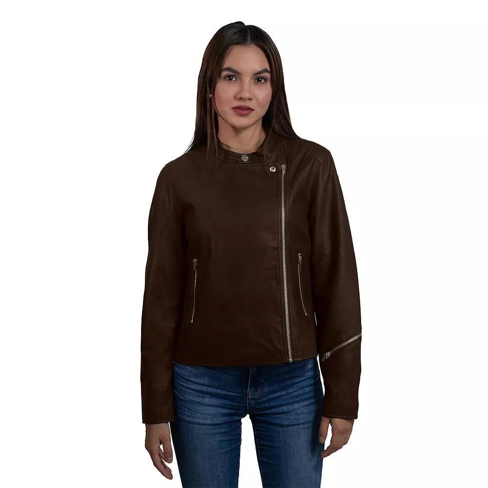 Women's Nine West Faux Leather Moto Jacket, Size: XL, Dark Brown Product Image