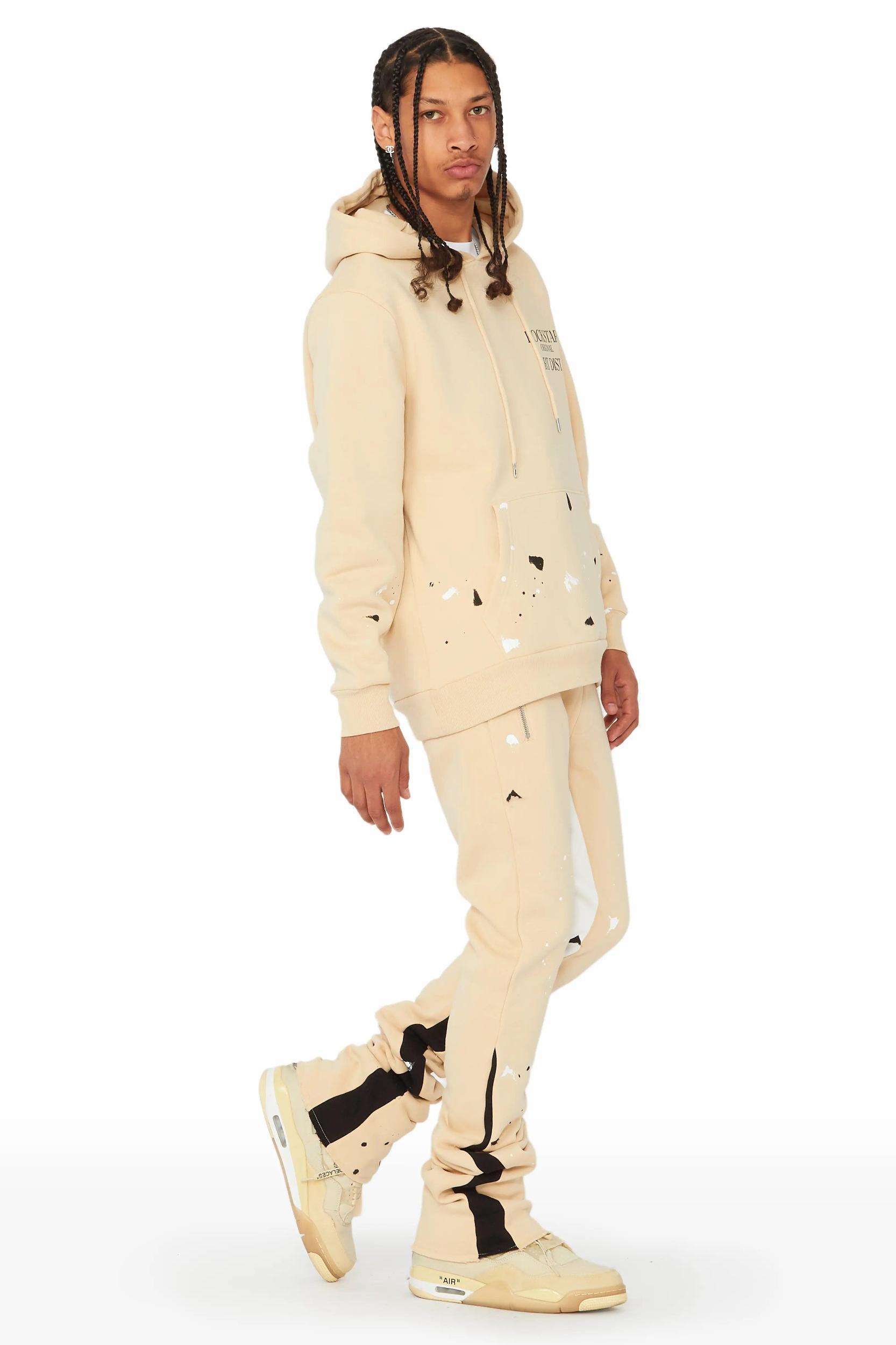 Jaco Beige Hoodie Stacked Flare Pant Track Set Male Product Image