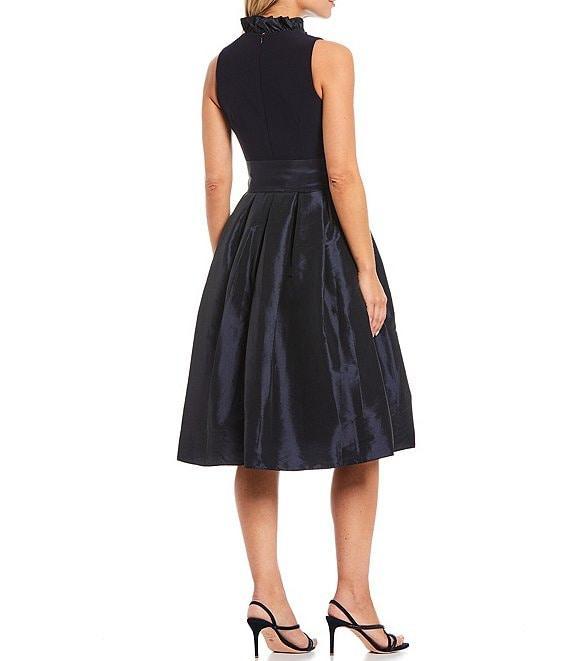 Jessica Howard Ruffle V-Neck Sleeveless Tie Waist Pleated Fit and Flare Dress Product Image