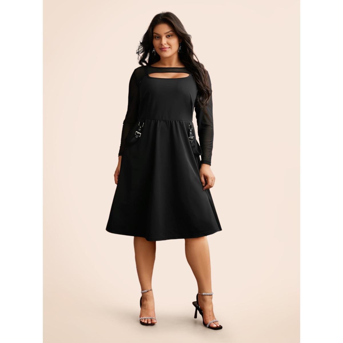 Plus Size Gothic Knit Faux Two Piece Dress Black Women Cocktail See through Party Curvy Bloomchic 28/5X Product Image