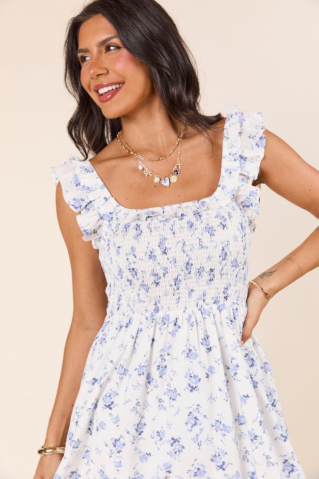 Lizzy Ruffle Smocked Top Blue Floral Maxi Dress Product Image