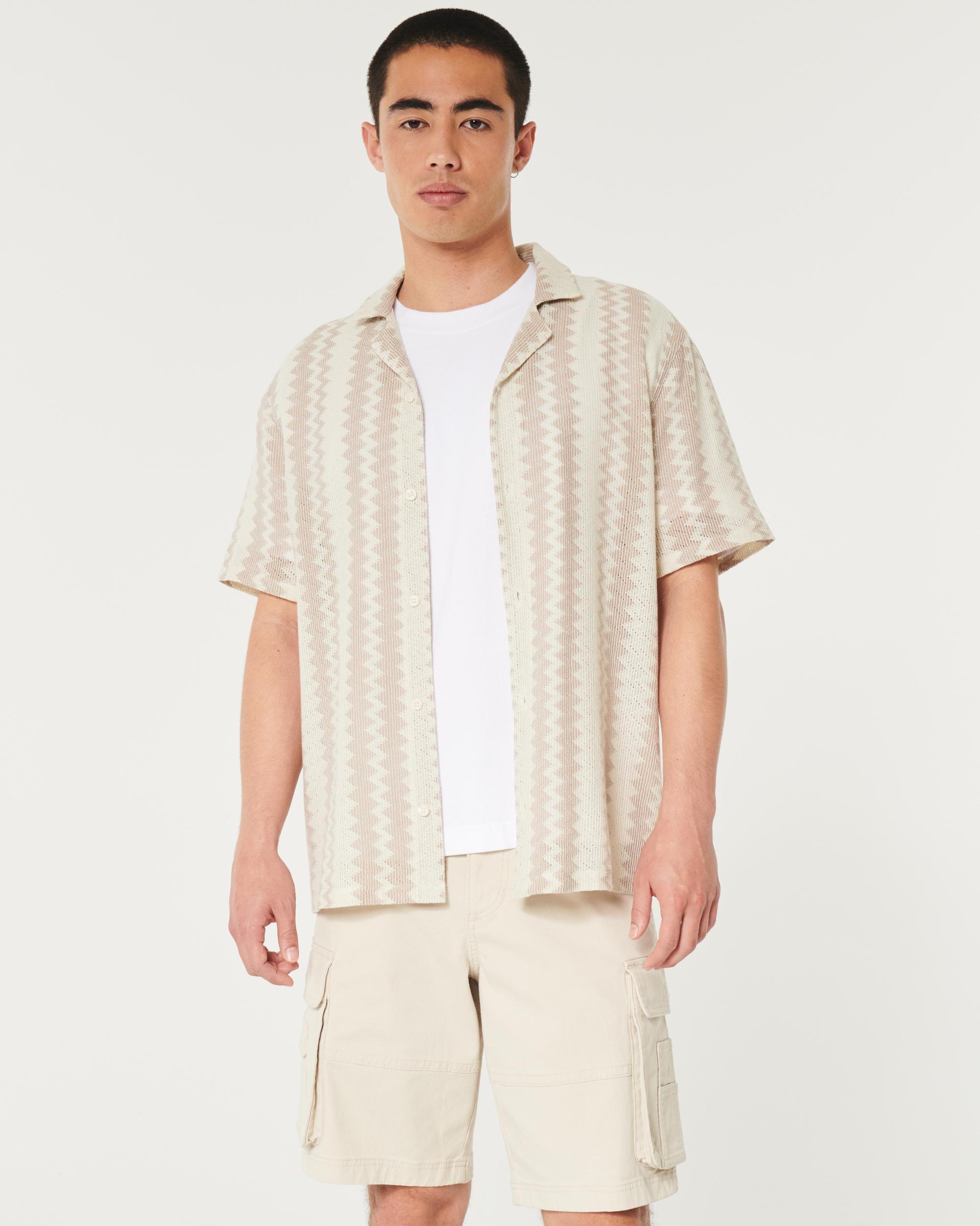 Short-Sleeve Crochet-Style Shirt Product Image