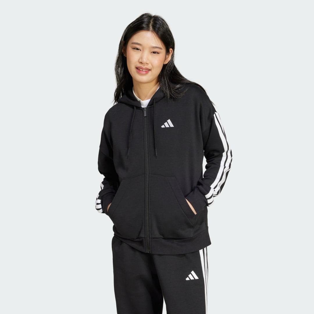 adidas Essentials 3-Stripes Full-Zip Fleece Hoodie Medium Grey Heather 2XL Womens Product Image