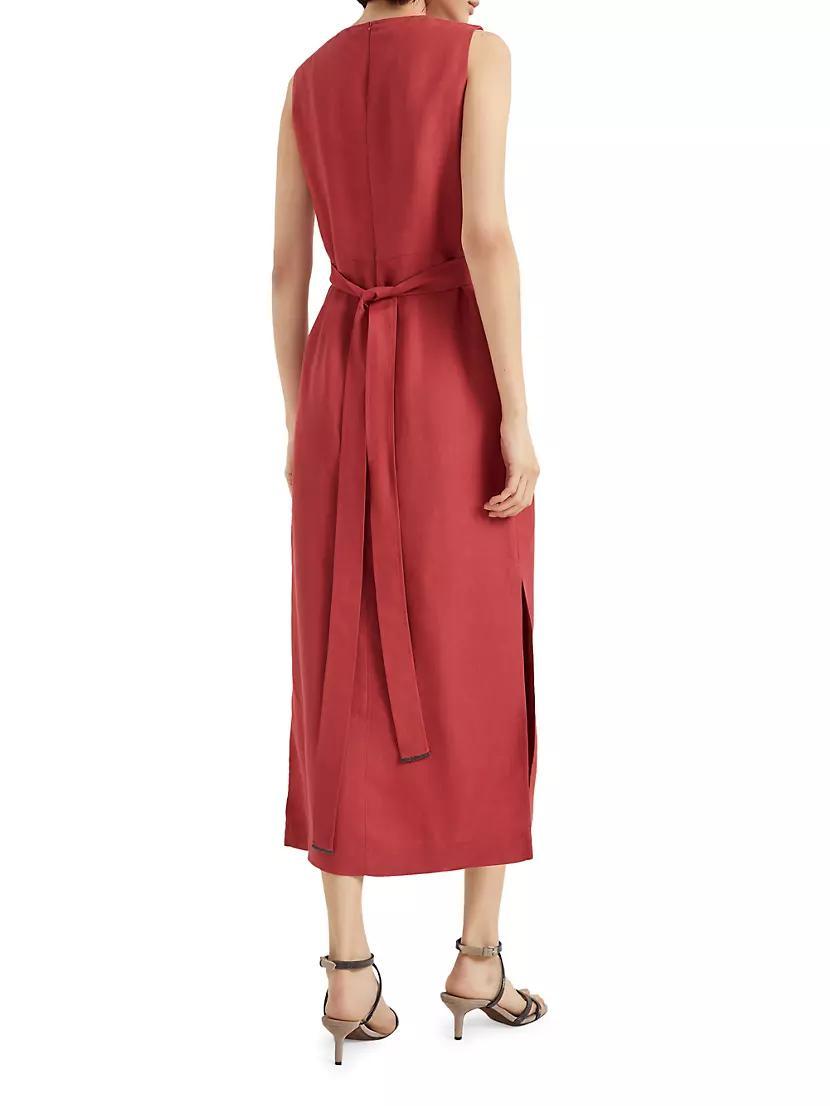 Womens Viscose and Linen Fluid Twill Wrap Effect Dress Product Image