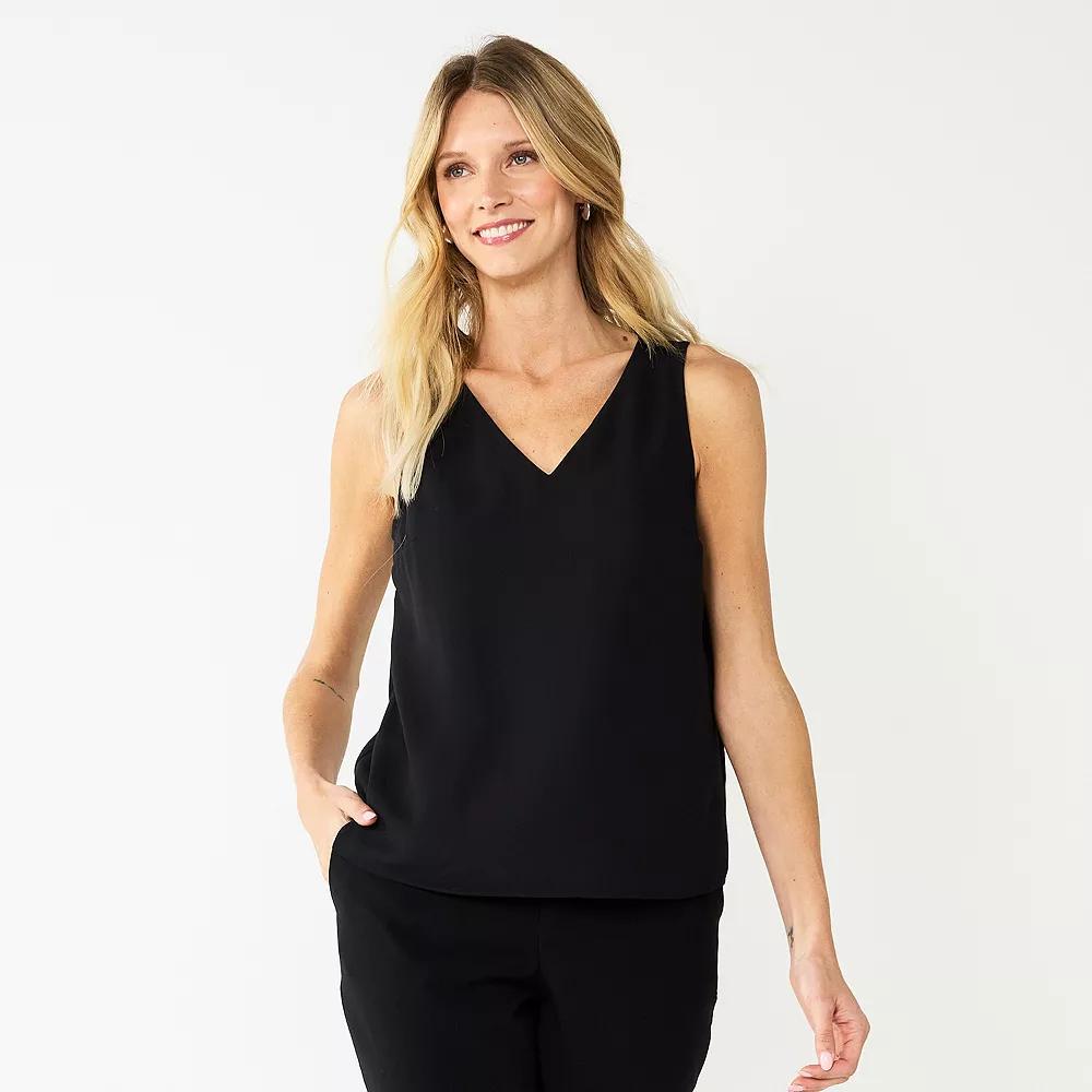Women's Nine West V-Neck Tank Top, Size: Medium, Black Outline Abstract Product Image