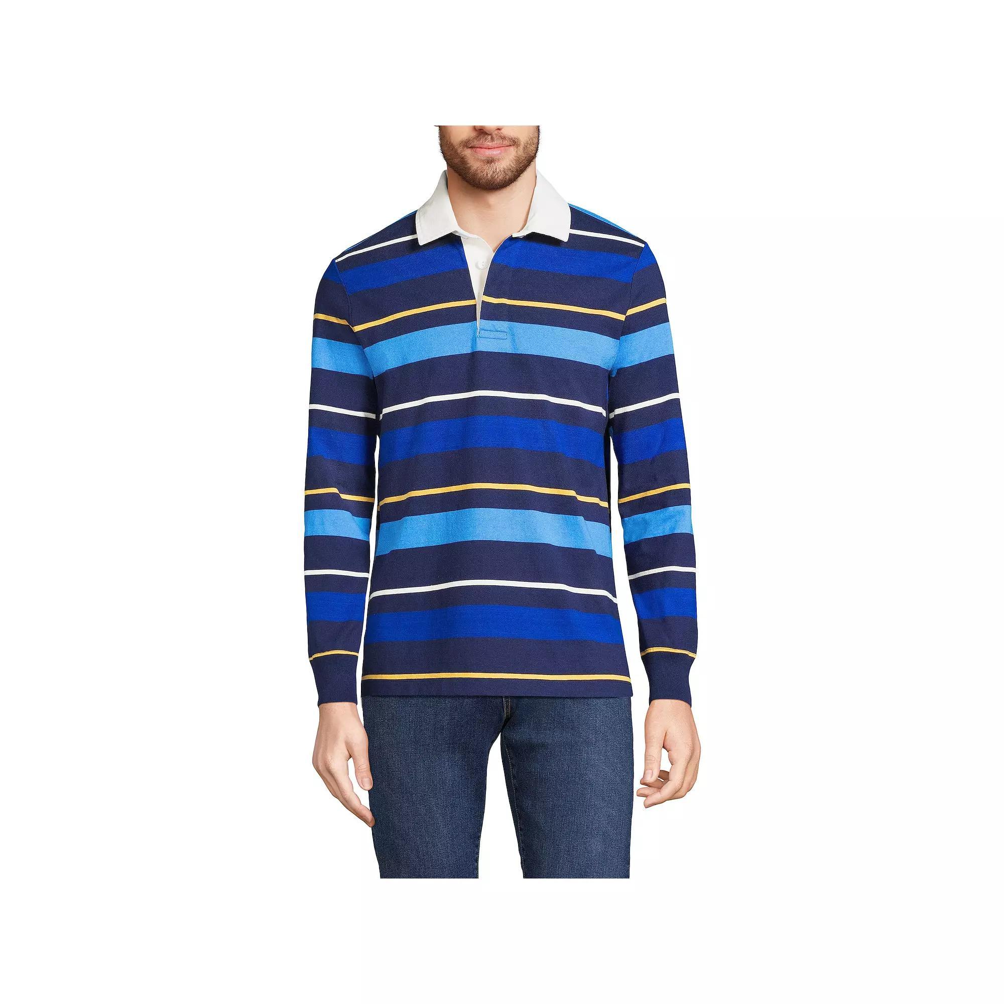 Men's Lands' End Striped Rugby Shirt, Size: Small, Almond Green Product Image