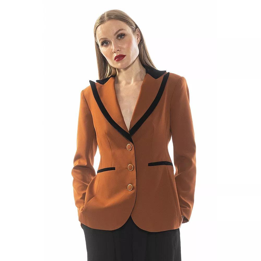 Women's ALEXIA ADMOR Reiss Long Sleeve Blazer With Contrast Collar, Size: 4, Blue Product Image