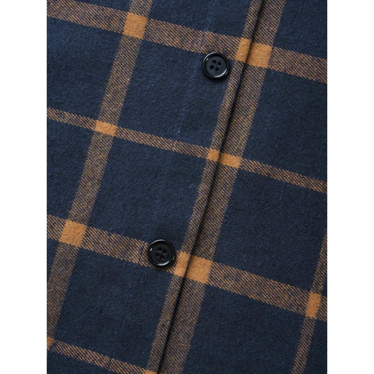 Plus Size Plaid Button Through Belted Dress DarkBlue Women Casual Belted Shirt collar Long Sleeve Curvy BloomChic 22-24/3X Product Image