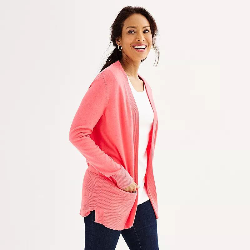 Petite Croft & Barrow Open-Front Cardigan with Pockets, Womens Product Image