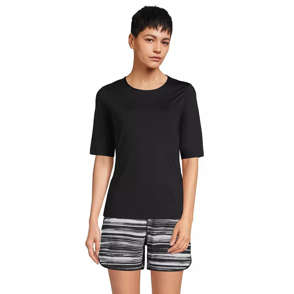 Women's Lands' End UPF 50 Elbow-Sleeve Rash Guard Swim Tee, Size: Small, Black Product Image