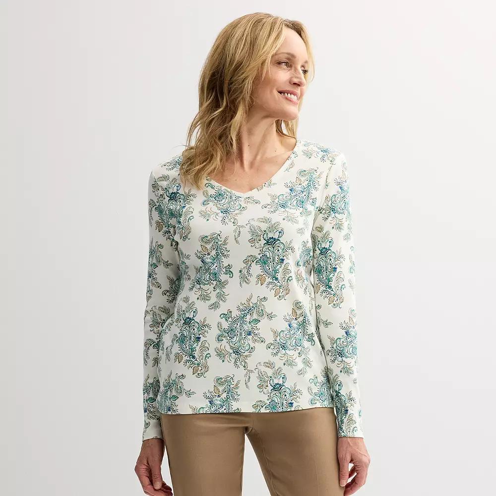 Women's Croft & Barrow® Essential Long Sleeve V-Neck Tee, Size: Medium, Red Medallion Product Image