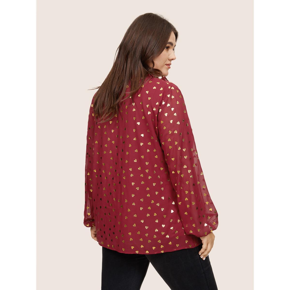 Plus Size Scarlet Glitter Heart Flutters Lantern Sleeve Blouse Women Glamour Long Sleeve V-neck Dailywear Blouses BloomChic 18-20/2X Product Image