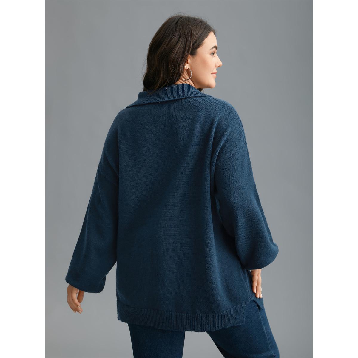 Plus Size Supersoft Essentials Shirt Collar Pockets Knit Cardigan Aegean Women Casual Loose Long Sleeve Everyday Cardigans BloomChic 18-20/2X Product Image