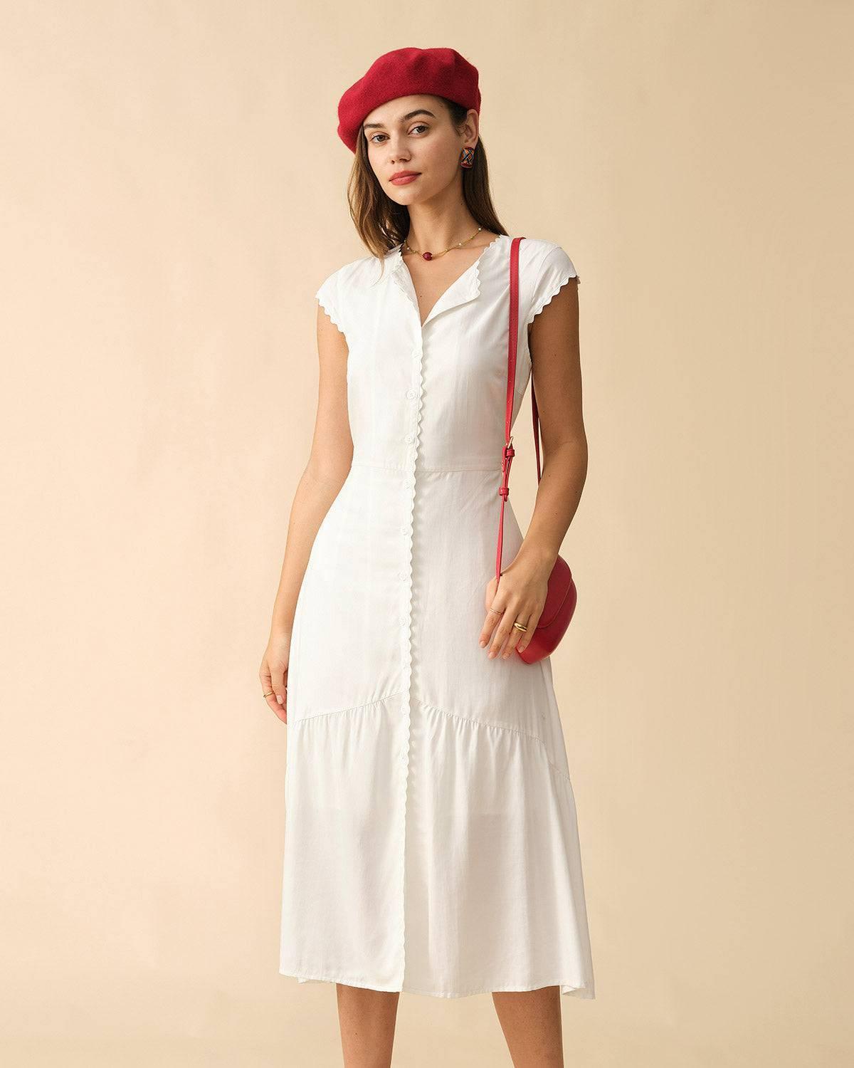 The Solid Color Lapel Midi Dress Female Product Image