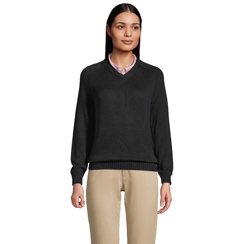 Women's Lands' End Cotton Modal V-Neck Sweater, Size: Large, Green Product Image