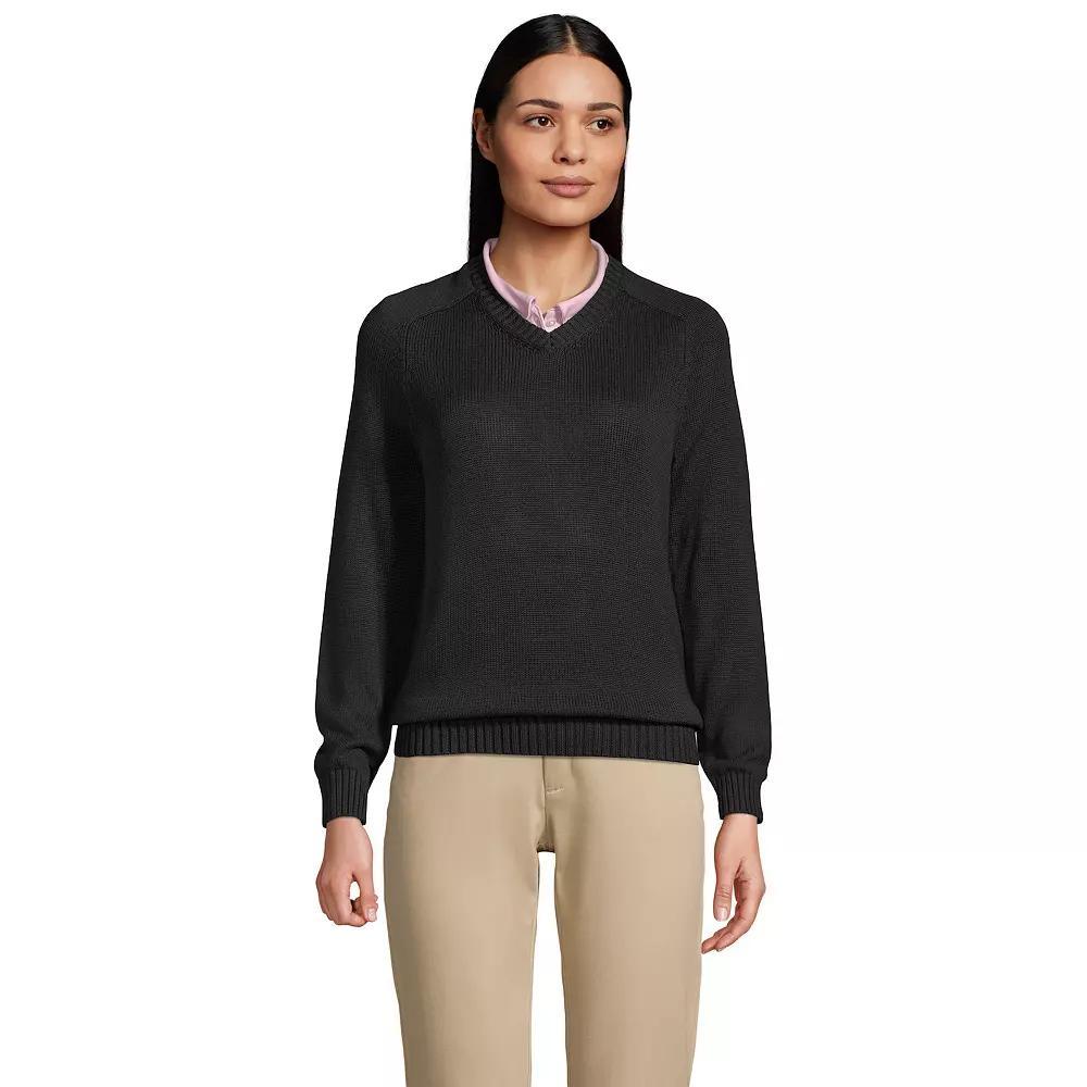 Women's Lands' End Cotton Modal V-Neck Sweater, Size: Large, Green Product Image
