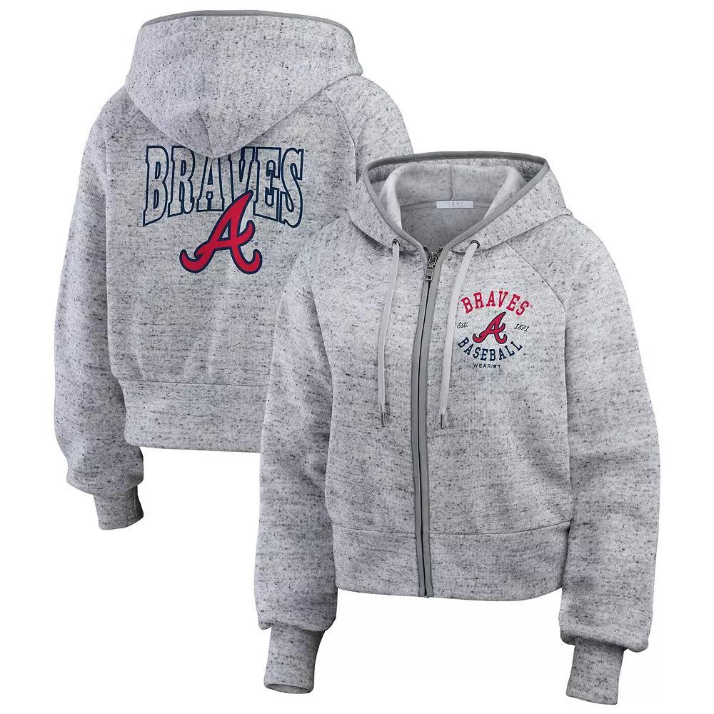 Women's WEAR by Erin Andrews  Heather Gray Atlanta Braves Speckled Fleece Cropped Full-Zip Hoodie, Size: Large, Grey Product Image