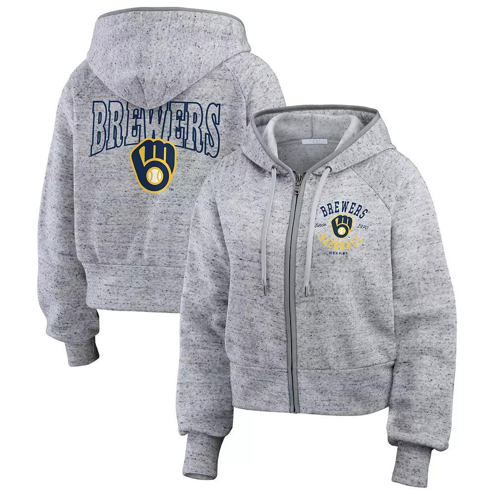 Womens WEAR by Erin Andrews Heather Gray Milwaukee Brewers Speckled Fleece Cropped Full-Zip Hoodie Product Image