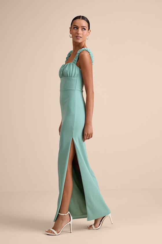 Tayla Sage Sleeveless Ruched Column Maxi Dress Product Image