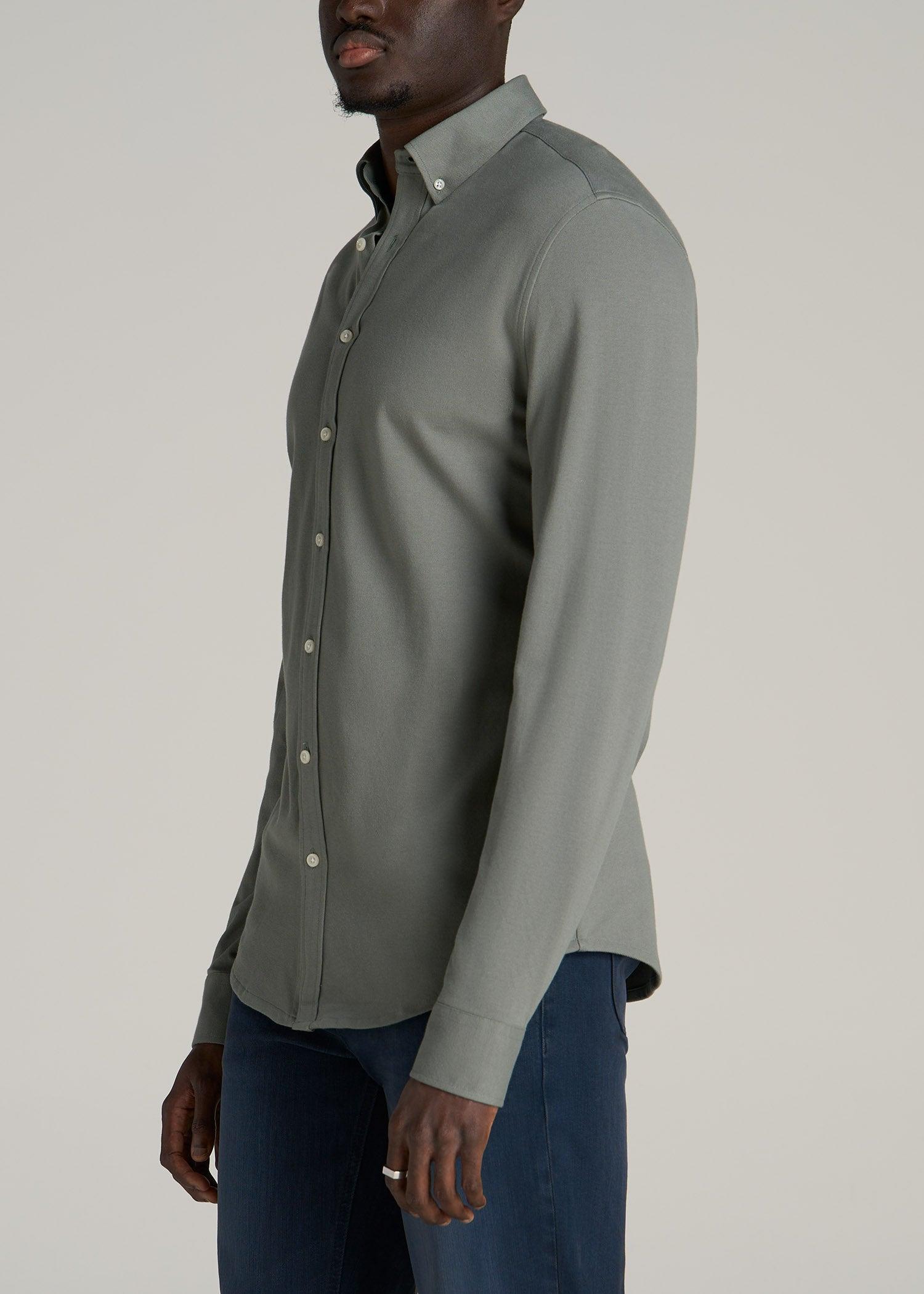 Stretch Knit Oxford Button Shirt for Tall Men in White Product Image