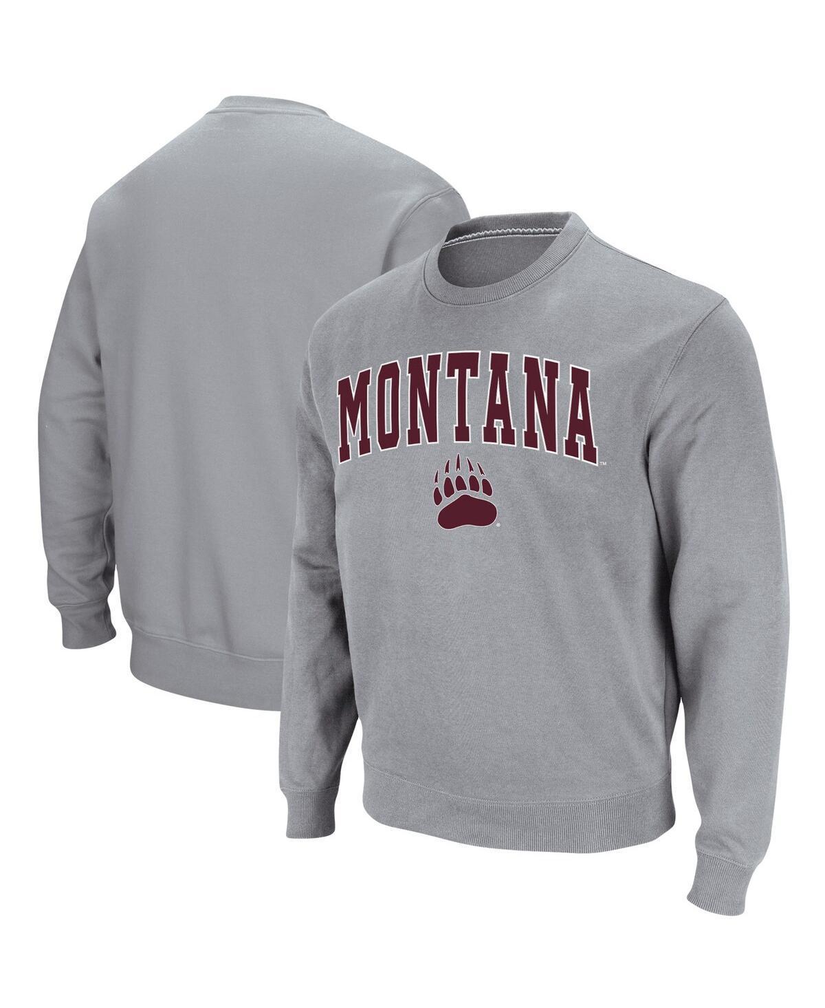 Men's Colosseum Heathered Gray Montana Grizzlies Arch & Logo Tackle Twill Pullover Sweatshirt, Size: Small, Mon Grey Product Image